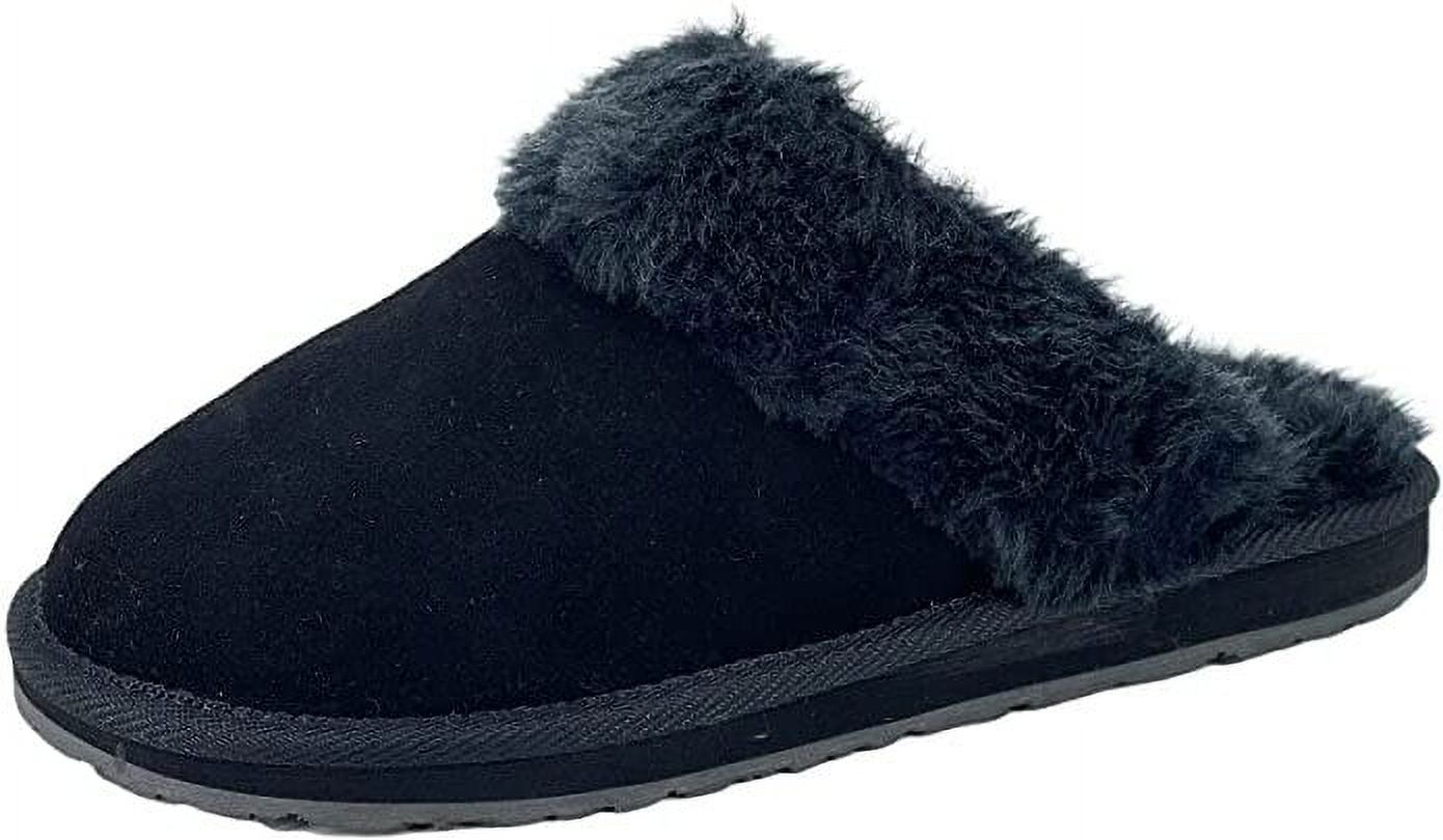 Scuff Black House Loafers Slip On Fur Lining Casual Cosy Mule Slippers (Black, 6)